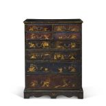 A George II Provincial Parcel-Gilt Japanned Chest of Drawers, Circa 1740
