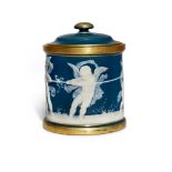 A Mintons P&#226;te-Sur-P&#226;te Peacock-Blue-Ground Tobacco Jar and Cover, Circa 1895