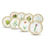 Five Royal Copenhagen 'Flora Danica' and Two Fruit Reticulated Dessert Plates, 1870-1890 and 1923-19