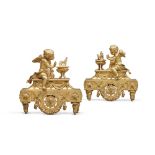 A Pair of Louis XVI Gilt Bronze Figural Chenets, Allegorical for Winter , Circa 1780