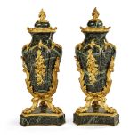 A Pair of Louis XV Style Gilt-Bronze Mounted Verde Antico Marble Vases and Covers, Circa 1880