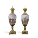 A Pair of Gilt-Bronze-Mounted Monumental S&#232;vres-Style Napoleon Subject Green-Ground Vases and C
