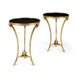 A Pair of Neoclassical Style Gilt-Bronze Gueridons with Black Marble tops, 19th Century