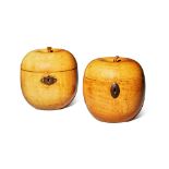 Two George III Fruitwood Tea Caddies in the Shape of Apples, Circa 1800