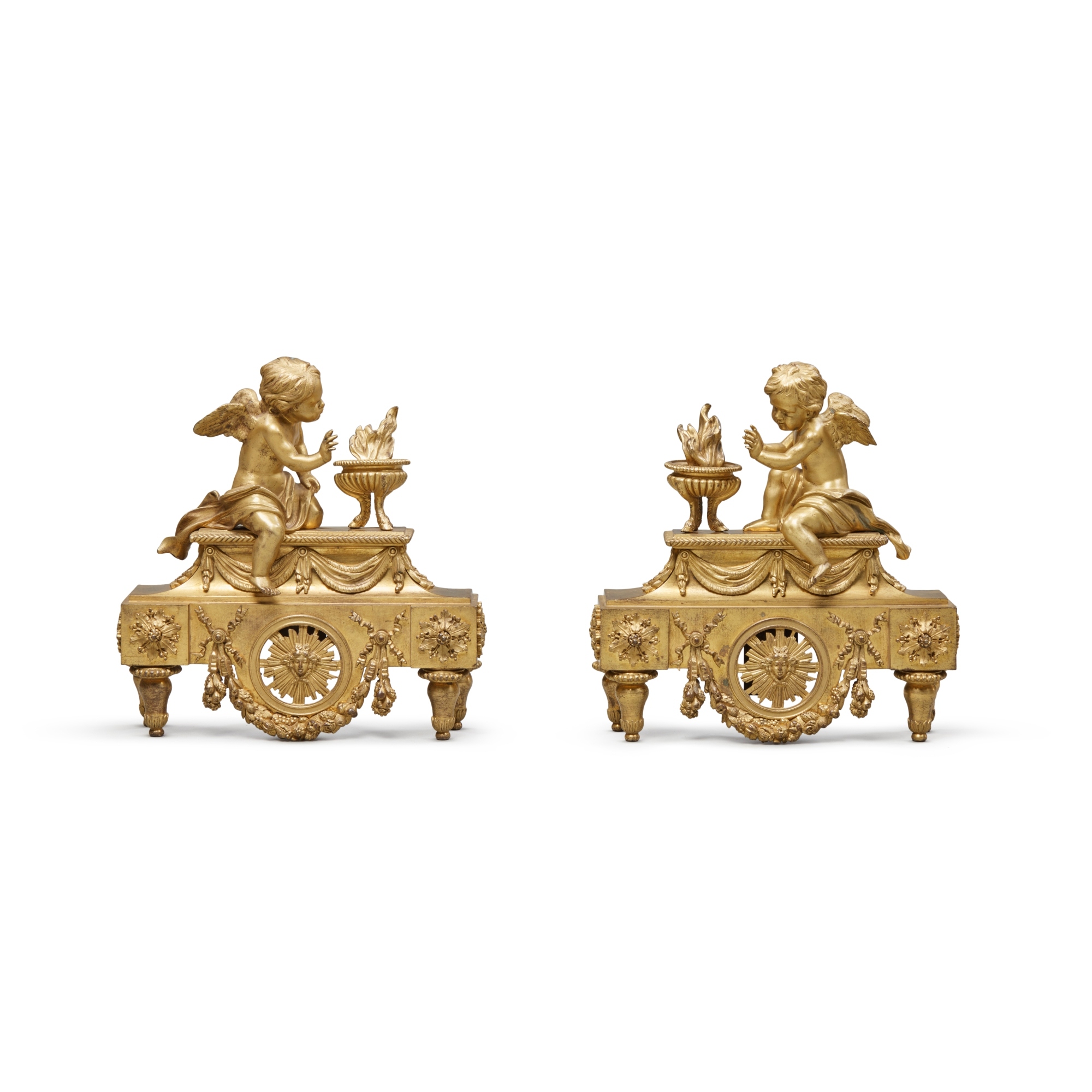 A Pair of Louis XVI Gilt Bronze Figural Chenets, Allegorical for Winter , Circa 1780 - Image 2 of 4