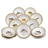 Eighteen Royal Copenhagen 'Flora Danica' Fish Plates, 1923-1934 and Later