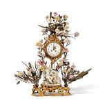 A Louis XV Style Gilt-Bronze, T&#244;le Peinte, and Porcelain Mantel Clock, Late 19th Century