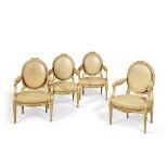 A Set of Four Louis XVI Carved Giltwood Fauteuils a la Reine, Last Quarter 18th Century