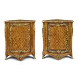 A Pair of Louis XV Gilt-Bronze Mounted Kingwood, Tulipwood, Amaranth and Stained Sycamore Parquetry