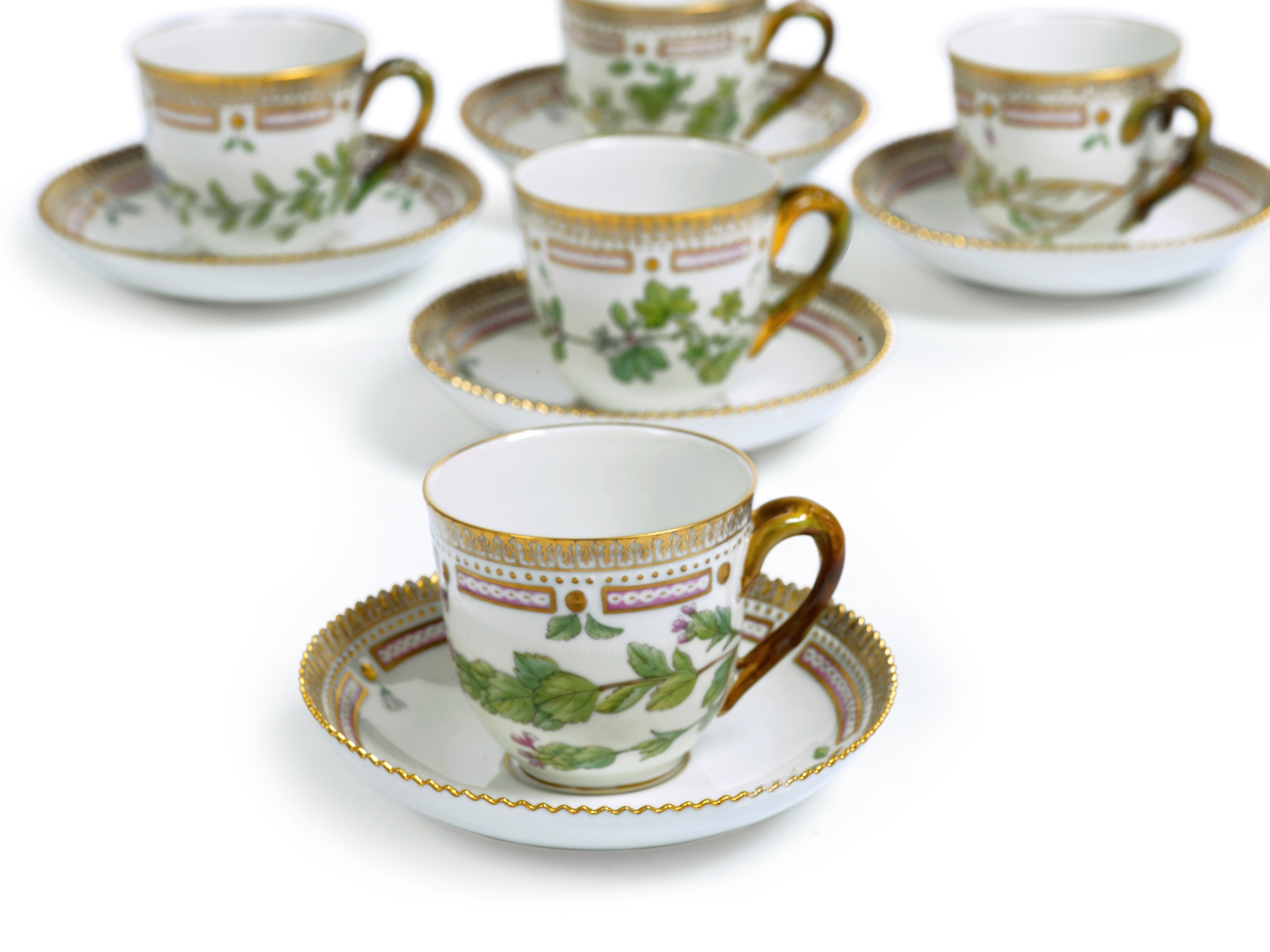 Five Royal Copenhagen 'Flora Danica' Coffee Cups and Saucers, Modern - Image 2 of 3
