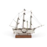 A Silver Model of a Paddle Steamer, Probably Japanese, Early 20th Century