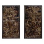 A Pair of Framed Chinese Mother-of-Pearl Inlaid laque burgaut&#233; Panels