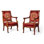 A Pair of Charles X Mahogany Fauteuils, Circa 1830