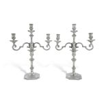 Royal: A Pair of English Silver Three-Light Candelabra, Goldsmiths & Silversmiths Co. Ltd., London,