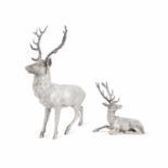 Two English Silver Stags, C.J. Vander, Sheffield, 1997 and 1998