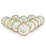 Twelve Royal Copenhagen 'Flora Danica' Reticulated Dinner Plates, Modern