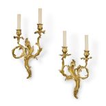 A Pair of Louis XV Gilt-Bronze Two-Branch Wall-Lights, Circa 1745