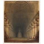 The Interior of the cave temple at Karli, signed by William Westall A.R.A. (1781-1850), dated 1804