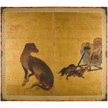 Anonymous, Hound and puppies, Edo period, 17th century