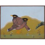 Two birds in a landscape, by Usman Khan, India, Rajasthan, Jaipur, 20th century