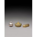 A silver scent bottle and two silver-gilt boxes, India, mid-17th century and later