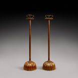 A pair of Japanese copper temple candlesticks, Edo period, 19th century