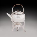 A cased Victorian travelling silver tea kettle, Hukin & Heath, Birmingham, 1899, designed by Christo