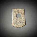 A mottled pale grey jade axe Shang dynasty