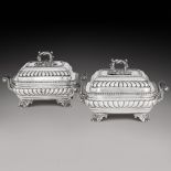 A pair of Indian Colonial silver entr&#233;e dishes and warming stands, Hamilton & Co., Calcutta, ea