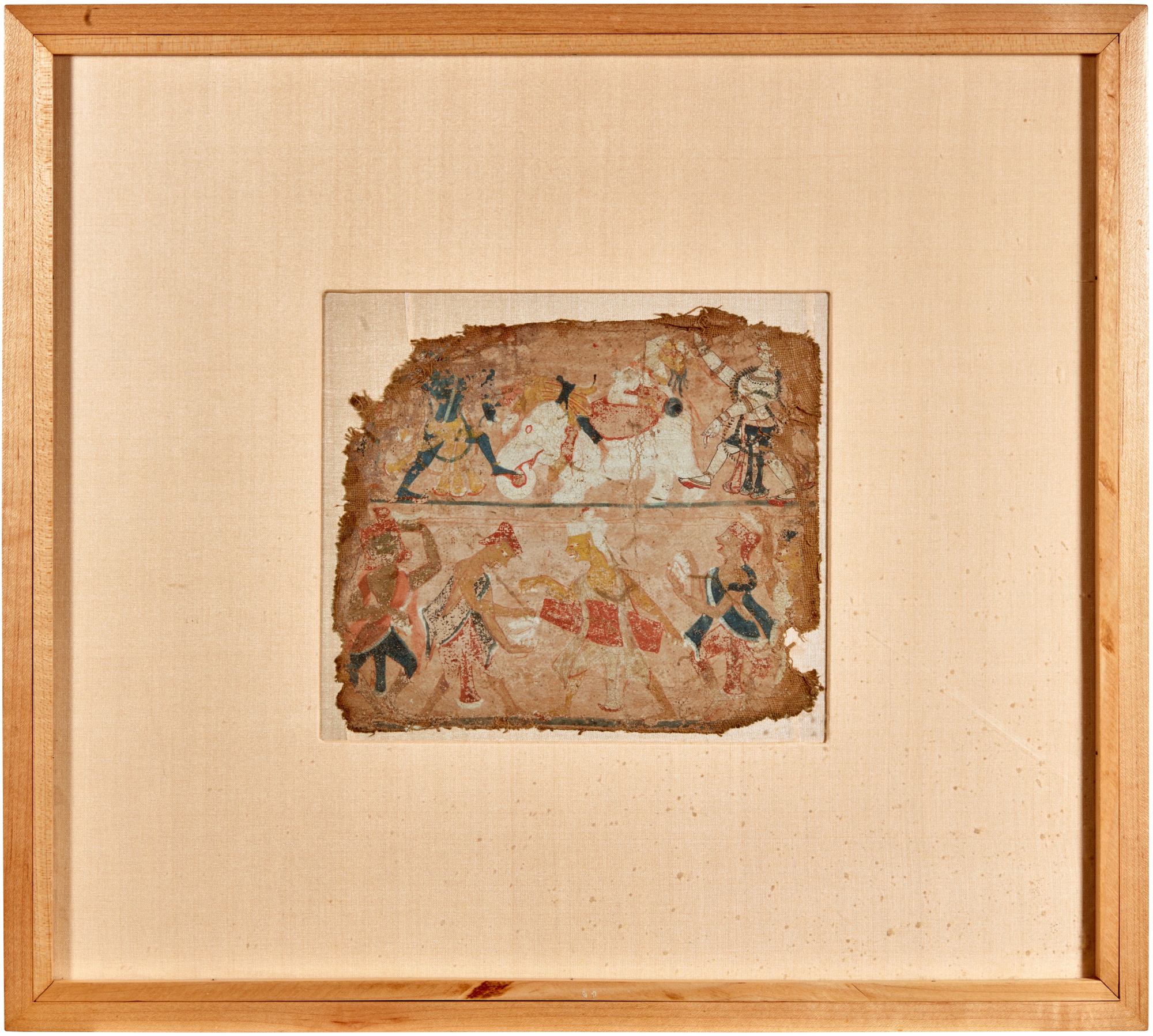 Two fragments on cloth: Krishna and Balarama; Intertwined lovers in roundel, India, Orissa, early 18 - Image 2 of 4