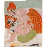 An illustration of an erotic scene, India, Rajasthan, late 18th century
