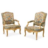 A pair of R&#233;gence carved giltwood fauteuils, circa 1720