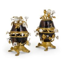 A pair of Louis XV gilt-bronze mounted Chinese lacquer pots pourris, mid-18th century