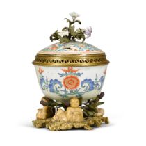 A Louis XV gilt-bronze mounted Japanese porcelain pot pourri and cover, the porcelain first half 18t