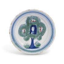 An English delftware Royal commemorative 'Boscobel Oak' plate, London, circa 1715-20