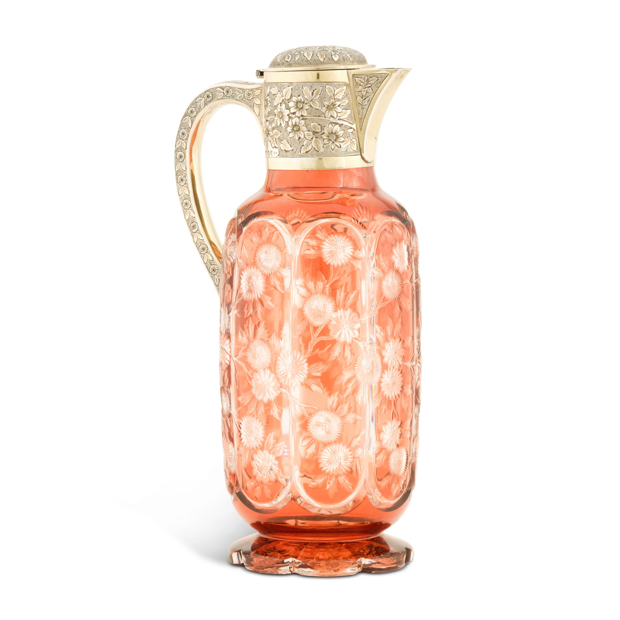 A Victorian silver-gilt-mounted glass claret jug, Heath & Middleton for Hukin & Heath, London, 1890