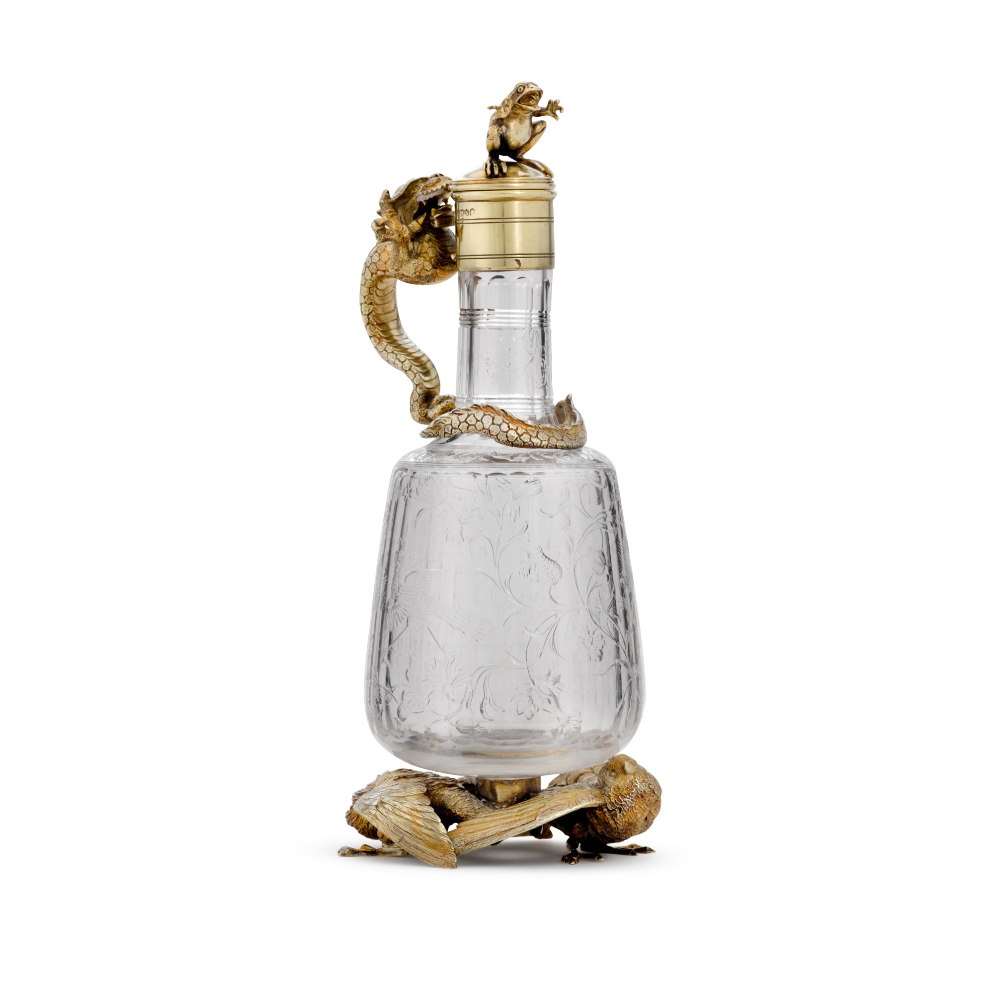 A Victorian silver-gilt-mounted cut-glass claret jug, William Leuchars for Leuchars & Son, London, 1
