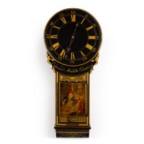 A George III japanned tavern timepiece, circa 1780 with later extensive restoration