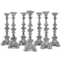 A set of seven large Sicilian silver candlesticks, maker's mark GS, Palermo, 1737