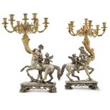 A pair of Italian large figural parcel-gilt silver candelabra, Milan, 20th century