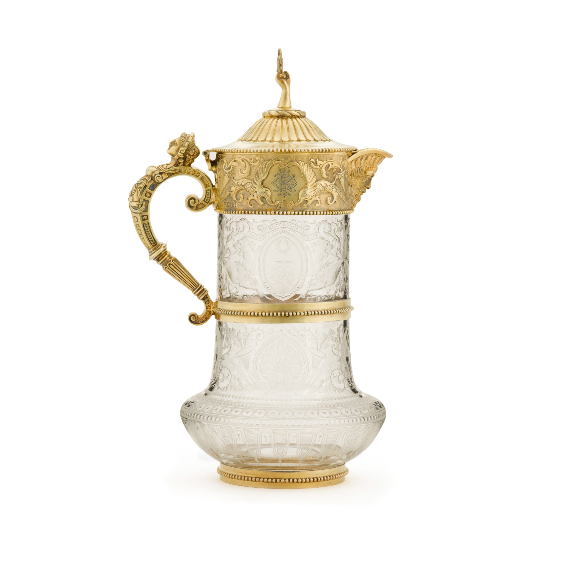 A Victorian silver-gilt-mounted glass claret jug, William & George Sissons, Sheffield, 1869 - Image 2 of 5