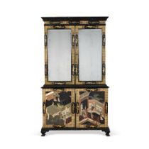 An Anglo-Chinese ebonised cabinet on chest, 18th century and later, incorporating Chinese coromandel