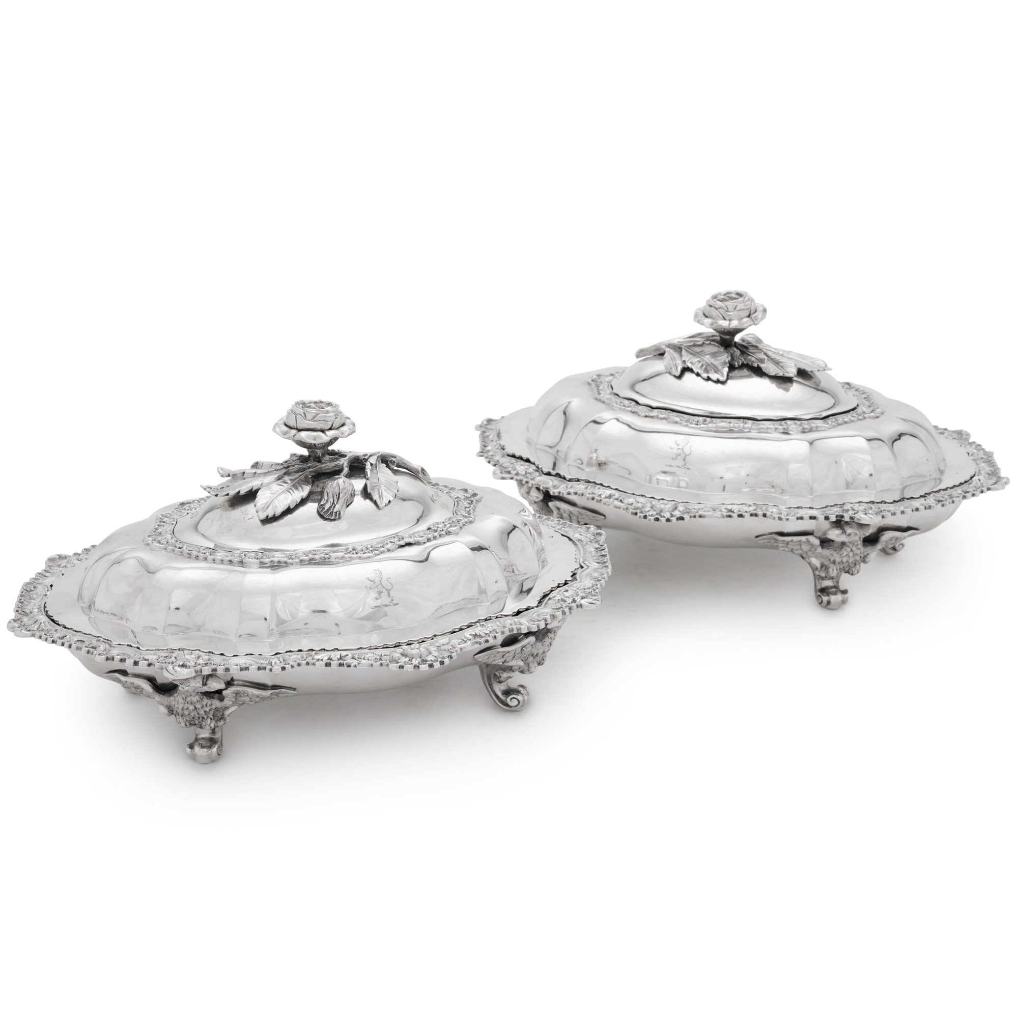 A pair of George IV silver entrée dishes, Thomas Burwash, London, 1821