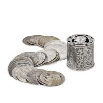 A Charles I silver counter box with thirty-two counters, circa 1640