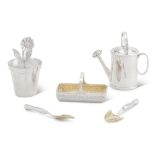 A cased novelty silver 'gardener's' condiment set, Garrard, London, 1994