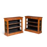 A pair of Regency style rosewood open bookcases, 20th century