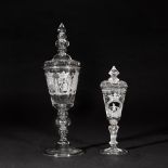 A large Dutch engraved armorial glass 'Seven United Provinces' goblet and cover, circa 1730-50