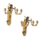 A pair of Russian gilt and patinated bronze four-light wall appliques, circa 1815