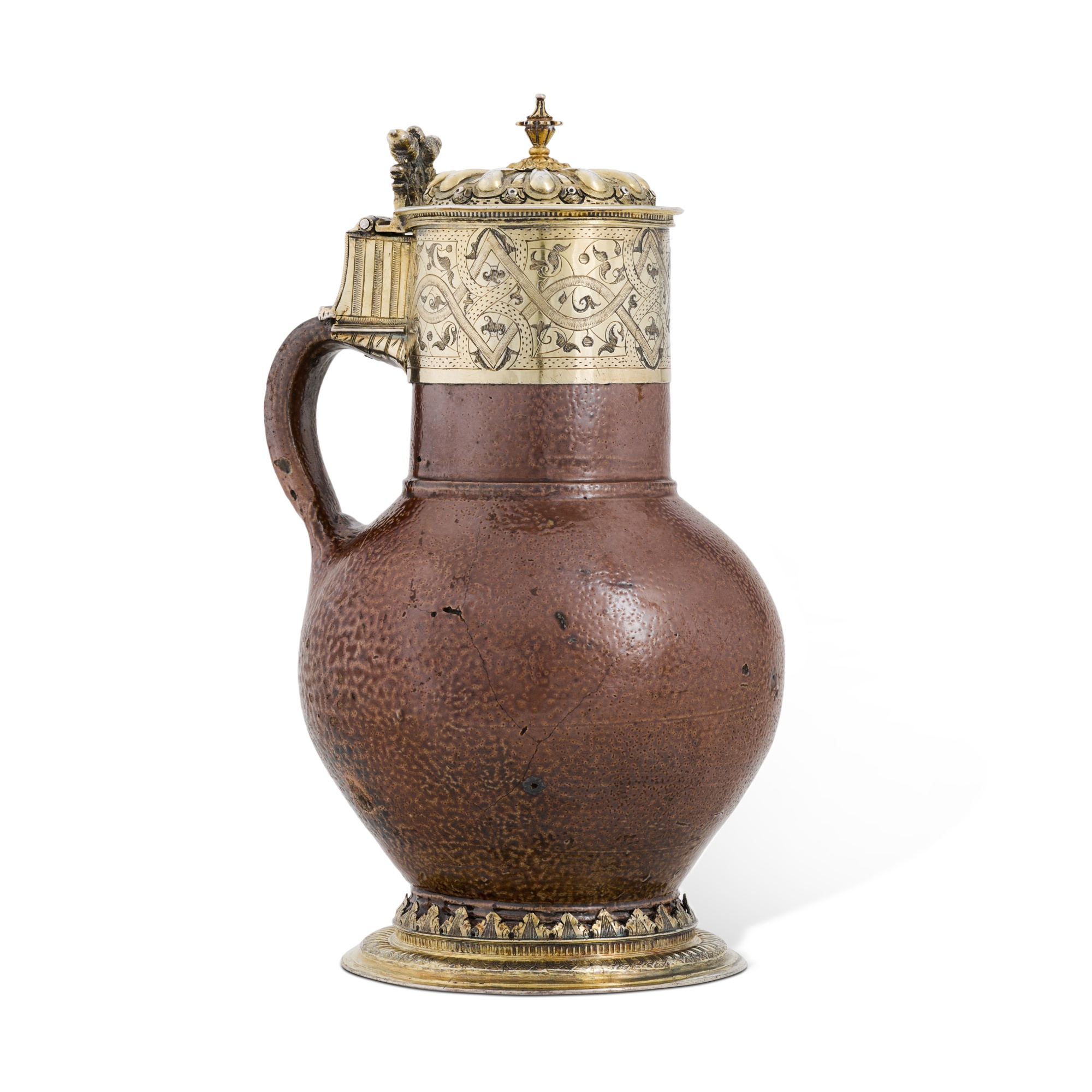 An Elizabeth I silver-gilt tigerware jug, unmarked, second half of the 16th century