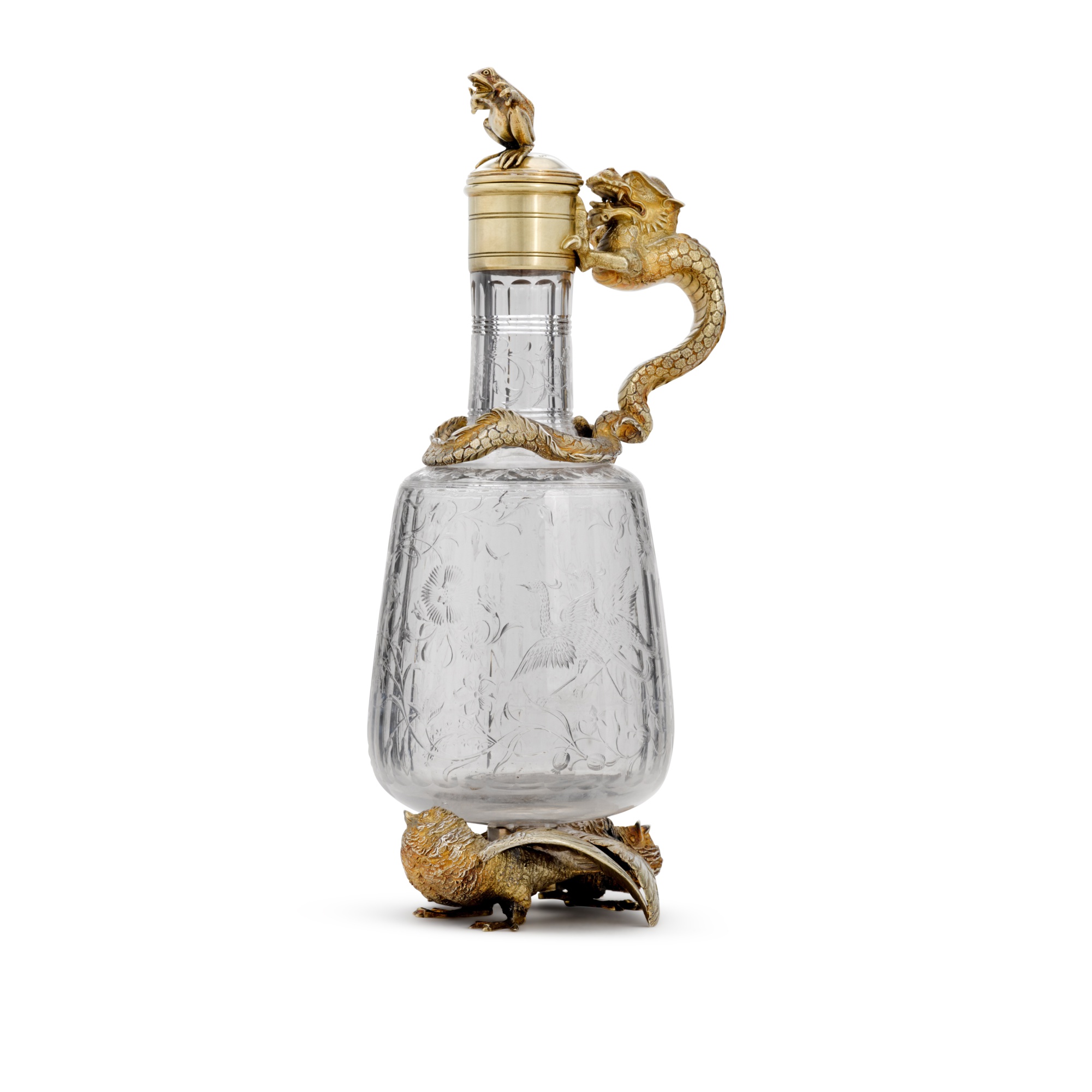 A Victorian silver-gilt-mounted cut-glass claret jug, William Leuchars for Leuchars & Son, London, 1 - Image 3 of 5